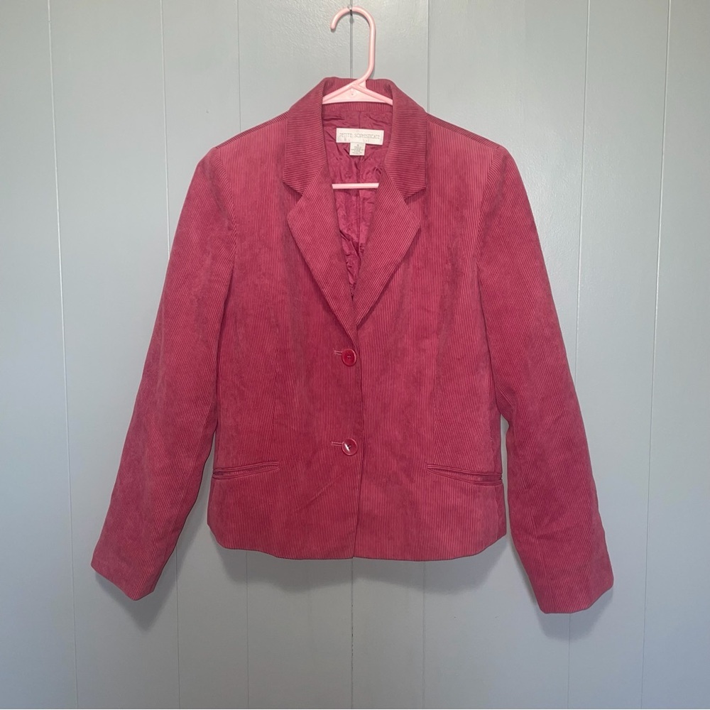 Vintage Petite Sophisticate Pink Lightweight Corduroy Blazer Size 8 Medium